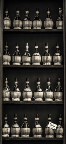 Old wine bottles on wooden shelf White Modern Wood Framed Art Print with Double Matting by Frank, Assaf