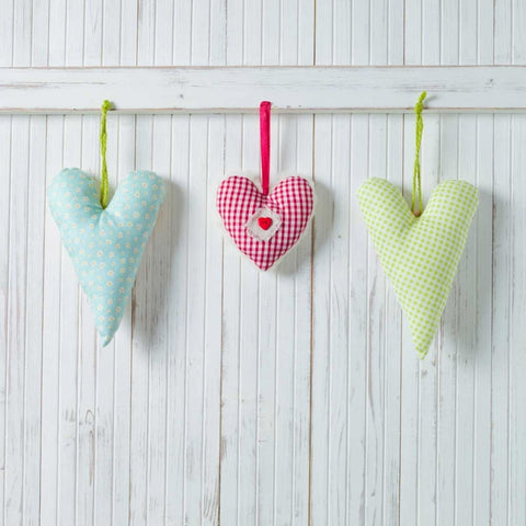 Hearts hanging on wooden background White Modern Wood Framed Art Print with Double Matting by Frank, Assaf