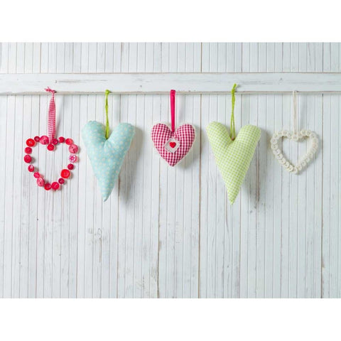 Hearts hanging on wooden background Black Modern Wood Framed Art Print with Double Matting by Frank, Assaf