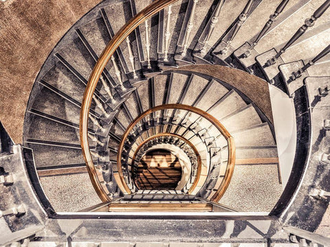 Spiral staircase from above in a building-Birmingham-UK White Modern Wood Framed Art Print with Double Matting by Frank, Assaf