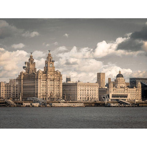 Liverpool skyline across the River Mersey, UK White Modern Wood Framed Art Print by Frank, Assaf