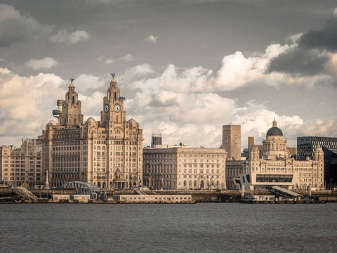 Liverpool skyline across the River Mersey, UK Black Ornate Wood Framed Art Print with Double Matting by Frank, Assaf