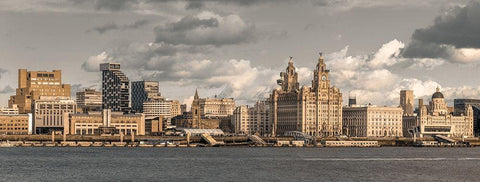 Liverpool skyline across the River Mersey, UK White Modern Wood Framed Art Print with Double Matting by Frank, Assaf