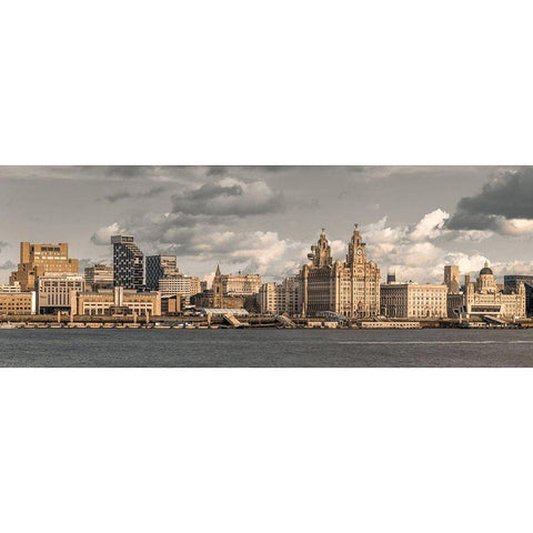 Liverpool skyline across the River Mersey, UK Black Modern Wood Framed Art Print with Double Matting by Frank, Assaf