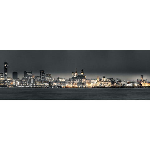 Liverpool skyline across the River Mersey, UK Gold Ornate Wood Framed Art Print with Double Matting by Frank, Assaf