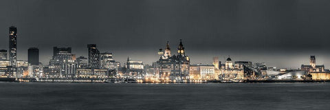 Liverpool skyline across the River Mersey, UK Black Ornate Wood Framed Art Print with Double Matting by Frank, Assaf