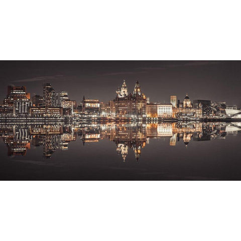 Liverpool skyline across the River Mersey, UK White Modern Wood Framed Art Print by Frank, Assaf