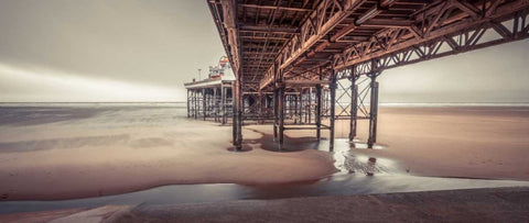 Blackpool sea shore with jetty White Modern Wood Framed Art Print with Double Matting by Frank, Assaf