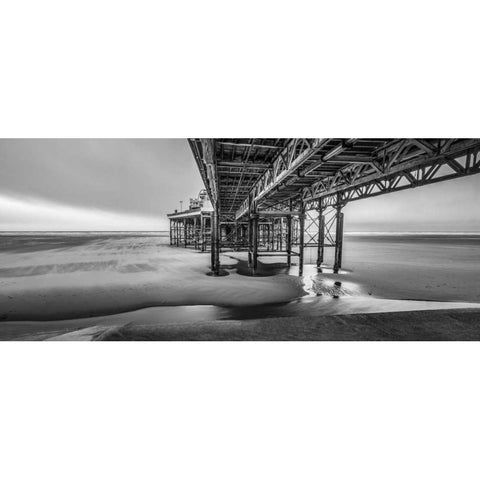 Blackpool sea shore with jetty Black Modern Wood Framed Art Print with Double Matting by Frank, Assaf