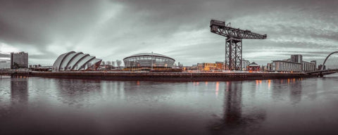 View along the river Clyde, Glasgow White Modern Wood Framed Art Print with Double Matting by Frank, Assaf