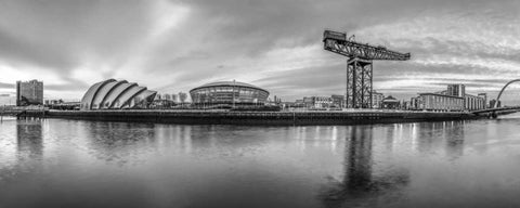 View along the river Clyde, Glasgow, FTBR-1805 White Modern Wood Framed Art Print with Double Matting by Frank, Assaf