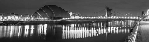 View along the river Clyde at night, Glasgow, FTBR-1808 White Modern Wood Framed Art Print with Double Matting by Frank, Assaf