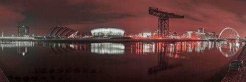 View along the river Clyde at night-Glasgow Black Ornate Wood Framed Art Print with Double Matting by Frank, Assaf