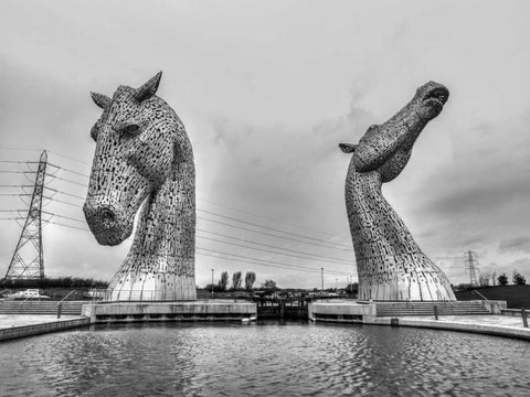 The kelpies horse statue at the Helix park in Falkirk , Scotland Black Ornate Wood Framed Art Print with Double Matting by Frank, Assaf