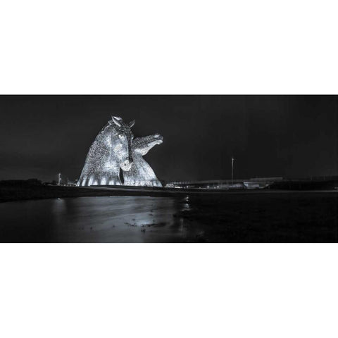 The kelpies horse statue at the Helix park in Falkirk , Scotland Black Modern Wood Framed Art Print by Frank, Assaf