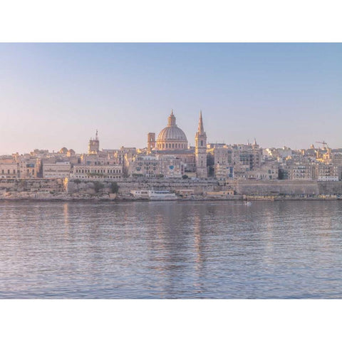 The harbour and St. Pauls Anglican Cathedral at Valletta, Malta Black Modern Wood Framed Art Print with Double Matting by Frank, Assaf