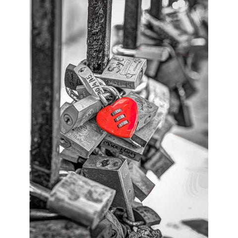 Love padlocks on bridge railing, St Julians, Malta Black Modern Wood Framed Art Print with Double Matting by Frank, Assaf