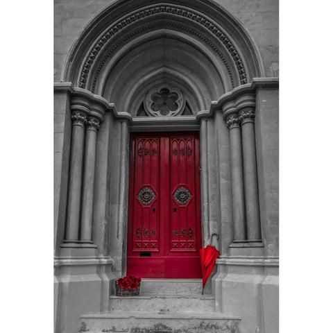 Bunch of roses with umbrella at door of a building in Mdina, Malta Gold Ornate Wood Framed Art Print with Double Matting by Frank, Assaf