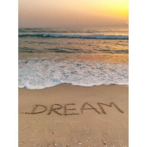 Sand writing - Word Dream written on beach Black Modern Wood Framed Art Print by Frank, Assaf