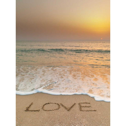 Sand writing - Word Love written on beach White Modern Wood Framed Art Print by Frank, Assaf