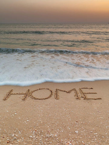 Sand writing - Word Home written on beach White Modern Wood Framed Art Print with Double Matting by Frank, Assaf