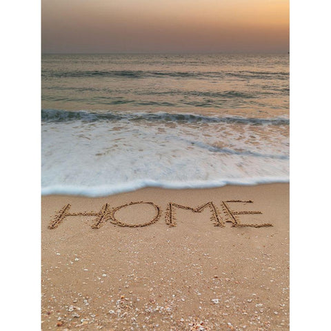 Sand writing - Word Home written on beach Black Modern Wood Framed Art Print by Frank, Assaf