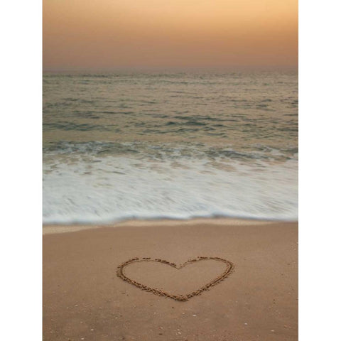 Sand writing - Heart shape drawn on beach White Modern Wood Framed Art Print by Frank, Assaf