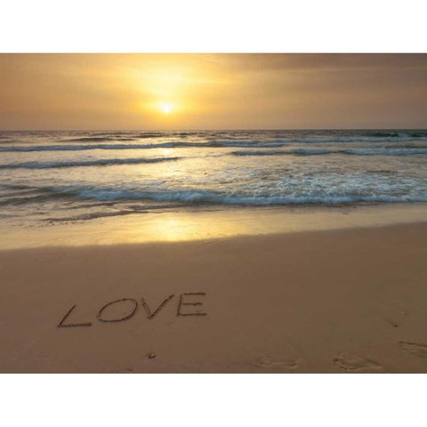 Sand writing - Word Love written on beach White Modern Wood Framed Art Print by Frank, Assaf