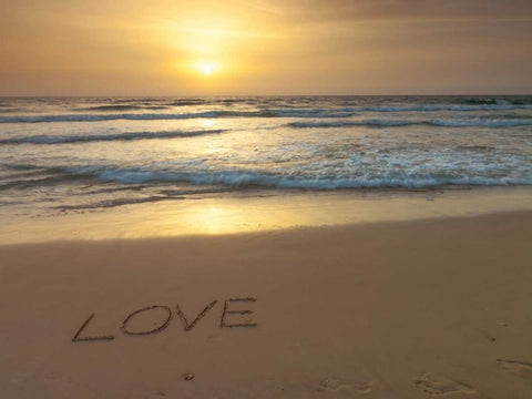 Sand writing - Word Love written on beach White Modern Wood Framed Art Print with Double Matting by Frank, Assaf