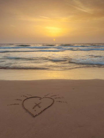 Sand writing - Heart shape drawn on the beach Black Ornate Wood Framed Art Print with Double Matting by Frank, Assaf