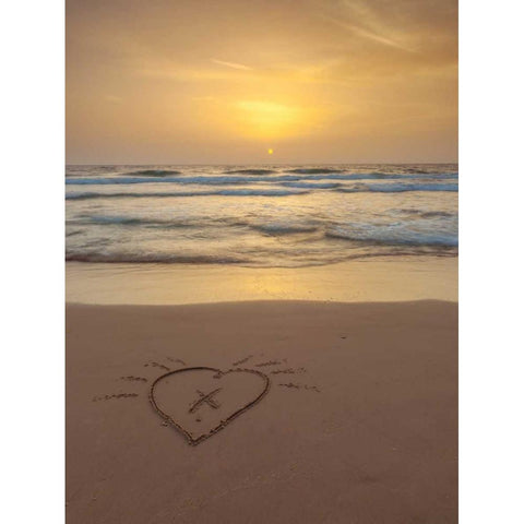 Sand writing - Heart shape drawn on the beach Gold Ornate Wood Framed Art Print with Double Matting by Frank, Assaf