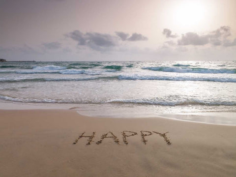 Sand writing - Word Happy written on beach Black Ornate Wood Framed Art Print with Double Matting by Frank, Assaf