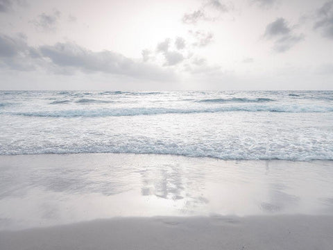Tranquil beach with cloudscape White Modern Wood Framed Art Print with Double Matting by Frank, Assaf