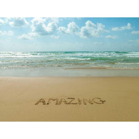 Word Amazing written in sand on the beach Gold Ornate Wood Framed Art Print with Double Matting by Frank, Assaf