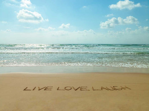 Live Love Laugh written in sand - Beach writing Black Ornate Wood Framed Art Print with Double Matting by Frank, Assaf