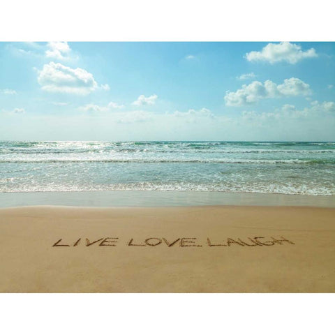 Live Love Laugh written in sand - Beach writing Black Modern Wood Framed Art Print by Frank, Assaf