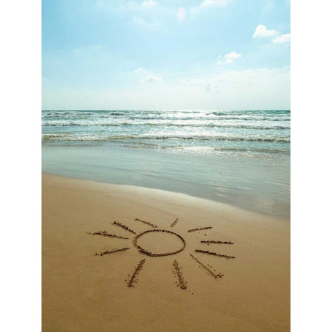Sun drawn on the beach Black Modern Wood Framed Art Print by Frank, Assaf
