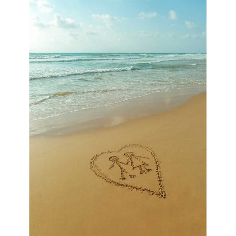 Couple in heart drawn on sand at the beach Gold Ornate Wood Framed Art Print with Double Matting by Frank, Assaf