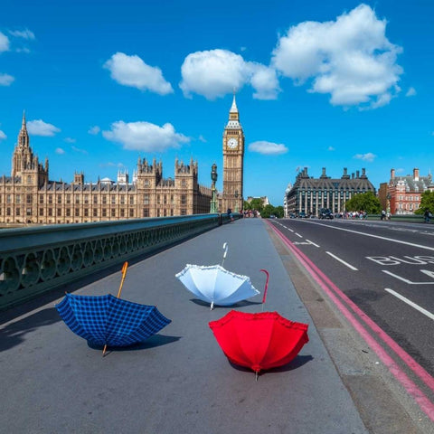 Colourful umbrellas on Westminster Bridge , London, UK Gold Ornate Wood Framed Art Print with Double Matting by Frank, Assaf