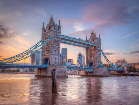Famous Tower Bridge over River Thames, London, UK Black Ornate Wood Framed Art Print with Double Matting by Frank, Assaf