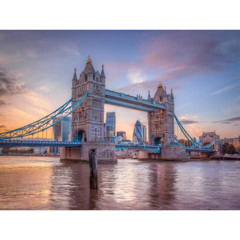 Famous Tower Bridge over River Thames, London, UK Black Modern Wood Framed Art Print with Double Matting by Frank, Assaf