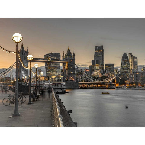 London Riverside Promenade with Tower bridge Black Modern Wood Framed Art Print with Double Matting by Frank, Assaf