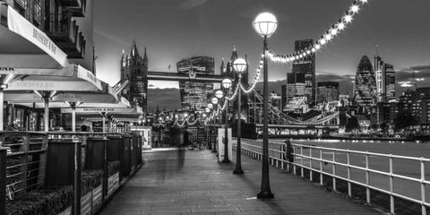 London Riverside Promenade with Tower bridge White Modern Wood Framed Art Print with Double Matting by Frank, Assaf