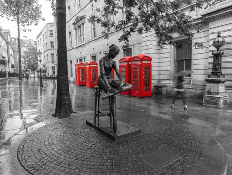 Statue on London city street White Modern Wood Framed Art Print with Double Matting by Frank, Assaf