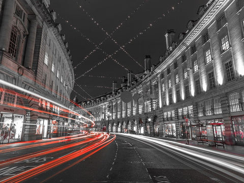 London Christmas Lights White Modern Wood Framed Art Print with Double Matting by Frank, Assaf