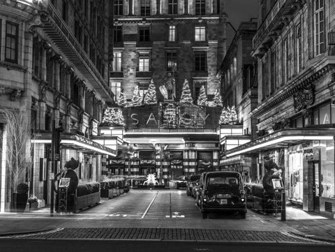 Black and white shot of London city street White Modern Wood Framed Art Print with Double Matting by Frank, Assaf