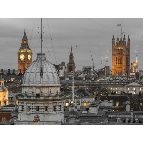 London cityscape with Big Ben and Westminster Abby Black Modern Wood Framed Art Print with Double Matting by Frank, Assaf