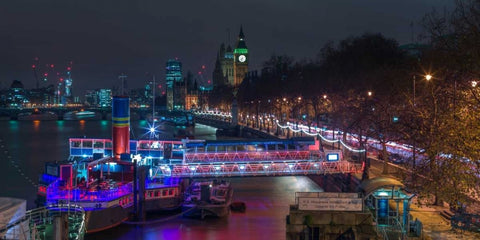 Evening view of London city White Modern Wood Framed Art Print with Double Matting by Frank, Assaf