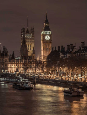 London cityscape with Big Ben and Westminster Abby White Modern Wood Framed Art Print with Double Matting by Frank, Assaf