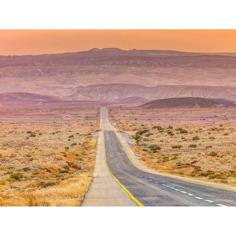 Highway through desert White Modern Wood Framed Art Print by Frank, Assaf